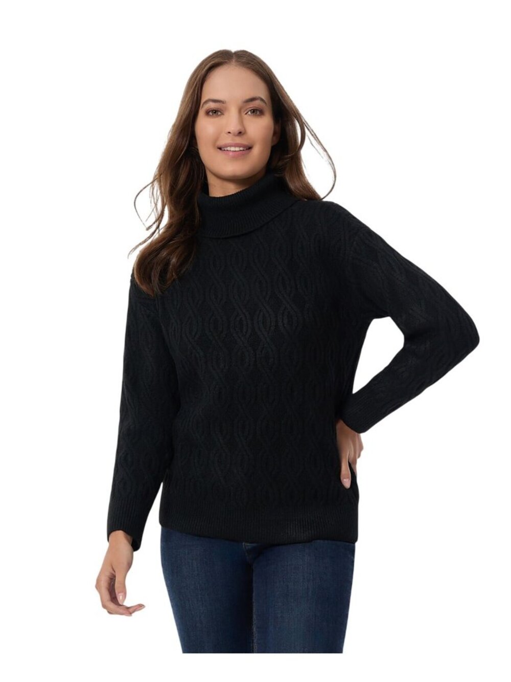 NWT Jones New York Cable Turtleneck Sweater with Long Sleeves Adriadic Black M